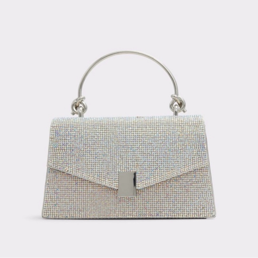 Aldo Crystal Evening Bag Nwt Prom Bag Wedding Guest Bag Silver 7” L X 4.5” H